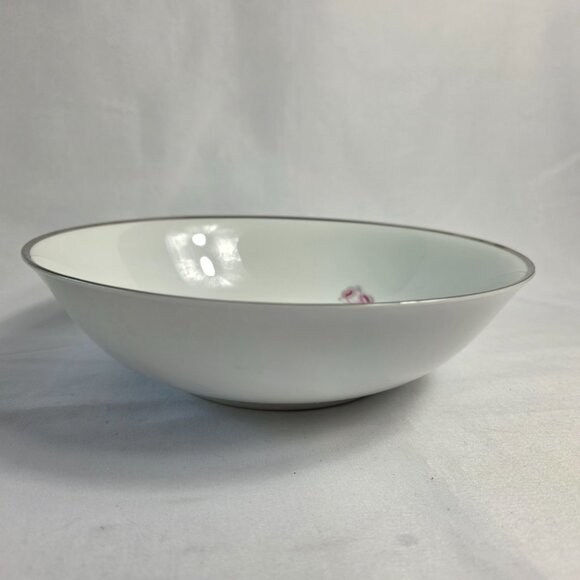 Seizan Fine China Lasting Rose 9 Inch Serving Bowl White Pink Roses Gray Leaves - Picture 14 of 15